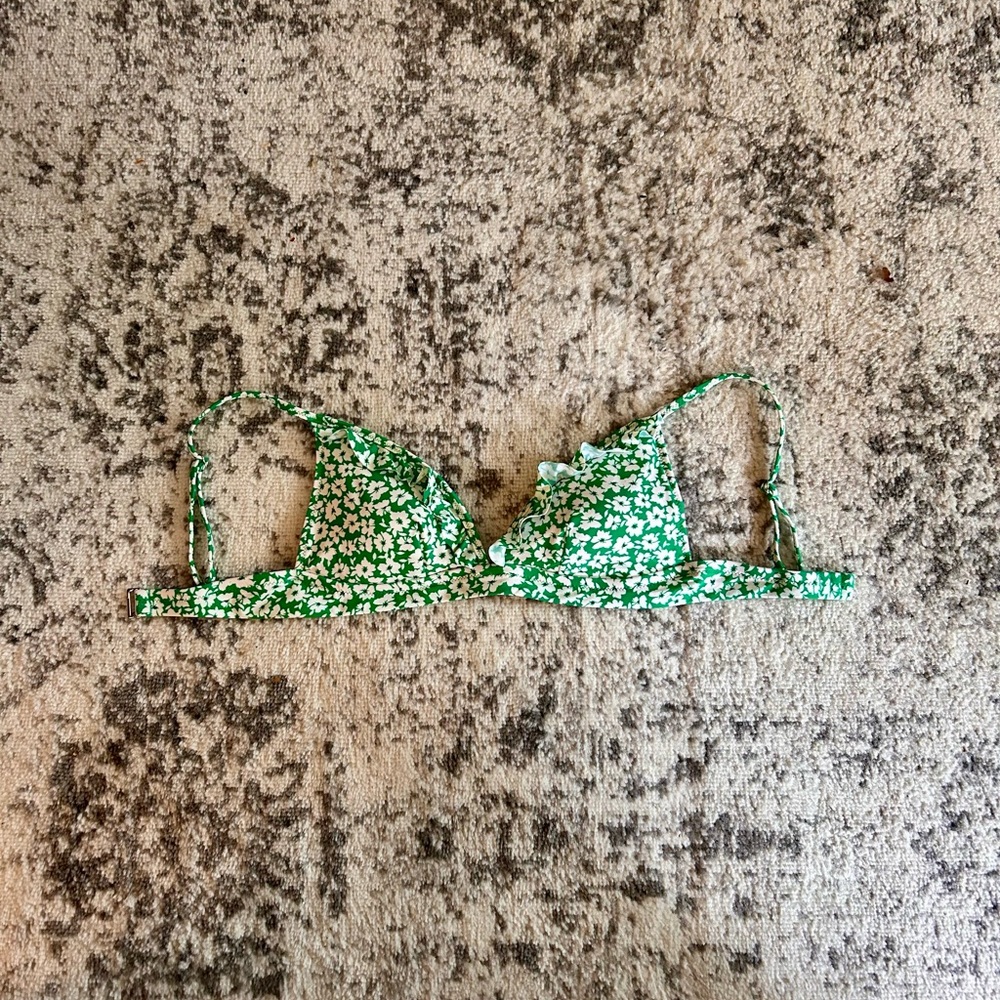 J. Crew Green and Cream Floral Triangle Bikini Top